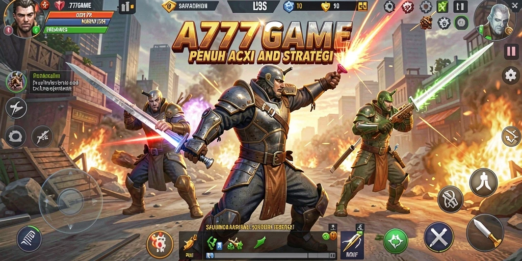 Tangkapan layar A777GAME yang menampilkan pertarungan seru antara dua karakter.
