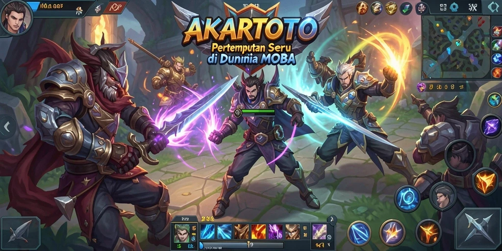 Tampilan seru gameplay AKARTOTO dalam pertempuran MOBA yang intens.