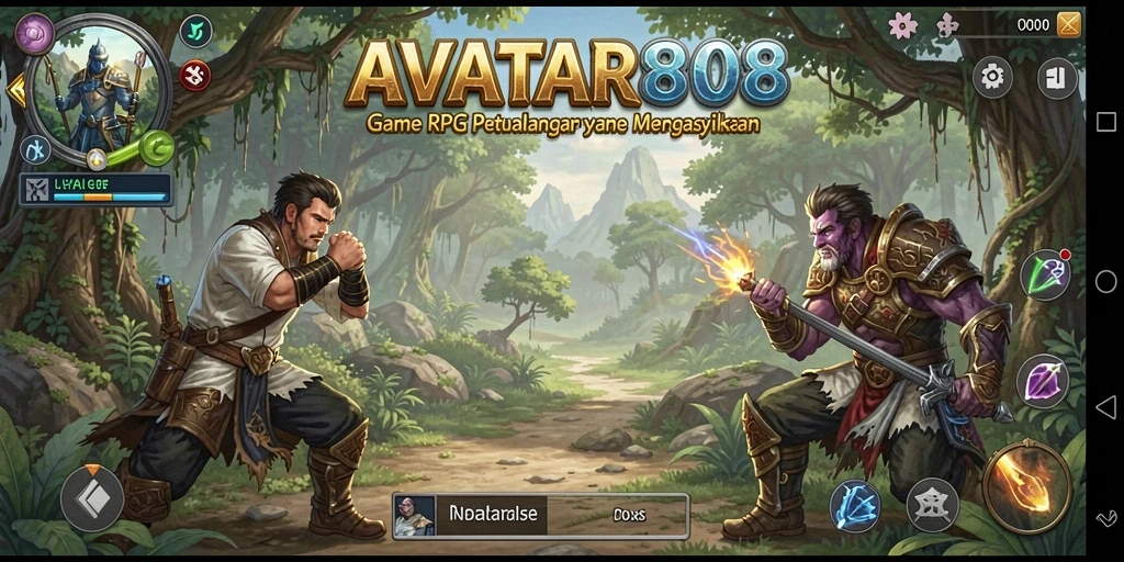 Tangkapan layar gameplay RPG AVATAR808 yang menampilkan pertarungan epik.