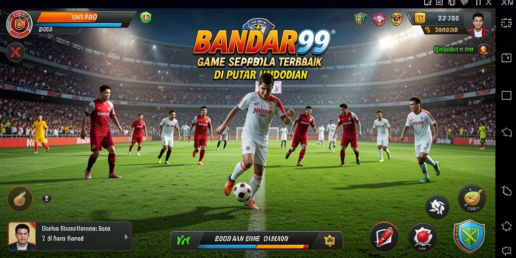 Tampilan gameplay <strong>BANDAR99</strong> menampilkan aksi sepak bola yang mendebarkan.