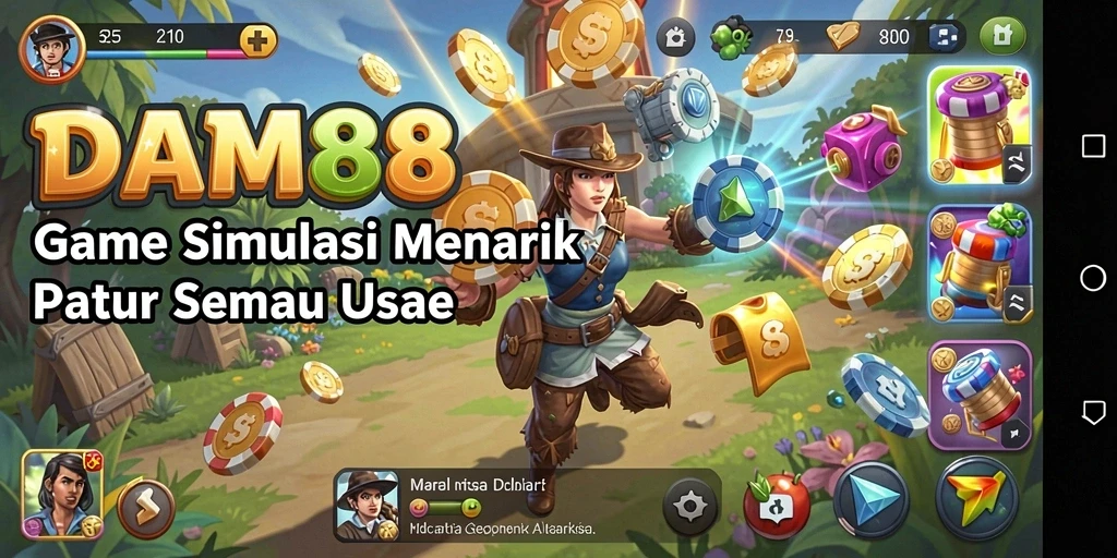 Tampilan gameplay utama DAM88 yang penuh warna dan interaksi.