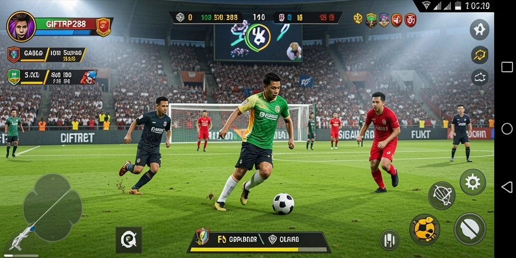 Screenshot gameplay GIFTRP288 dengan aksi sepak bola yang mendebarkan.