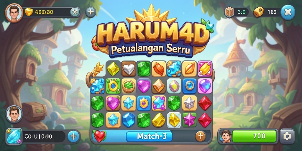 Screenshot utama HARUM4D menampilkan aksi gameplay seru dalam Match-3.