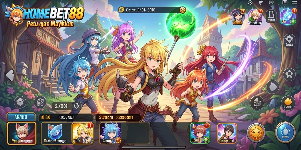 Tampilan gameplay menarik dari HOMEBET88 dengan karakter anime.