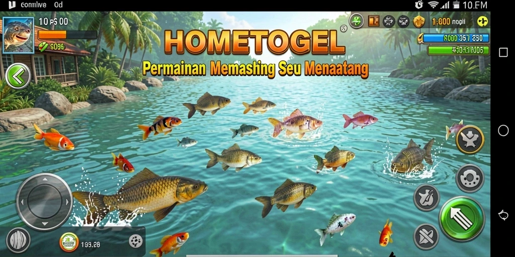 Screenshot HOMETOGEL dengan tampilan gameplay memancing yang mendebarkan.