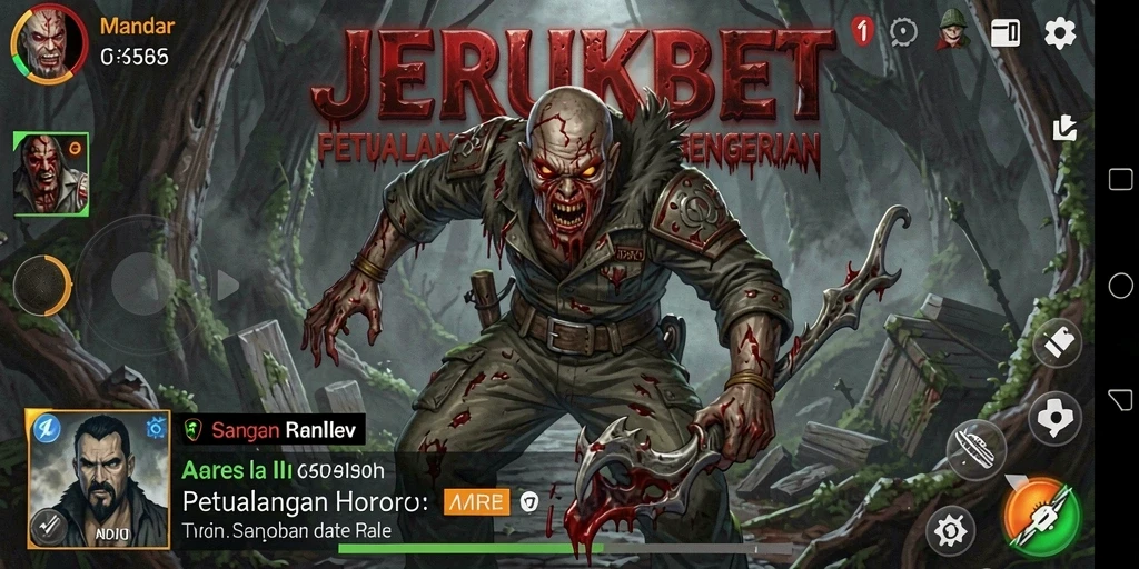 Screenshot gameplay JERUKBET menampilkan suasana horor yang mencekam.