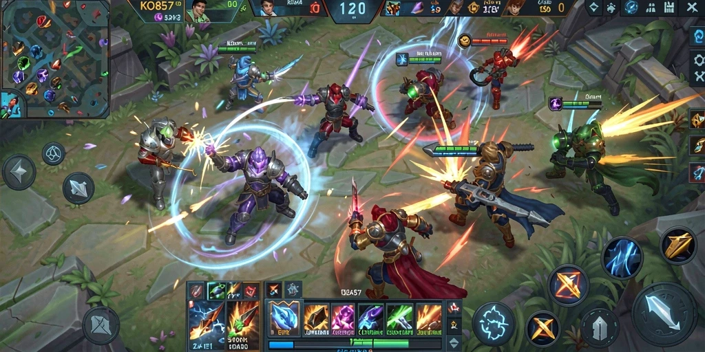 Screenshot menampilkan aksi pertempuran seru di arena MOBA KO857.