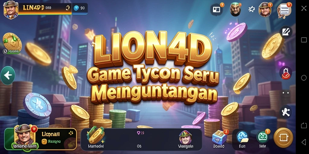 Tampilan gameplay <strong>LION4D</strong> yang menggambarkan dinamika bisnis yang seru.
