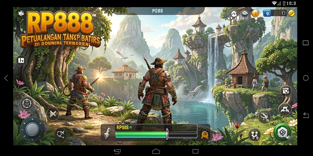 Screenshot gameplay RP888 menampilkan petualangan epik di dunia terbuka.