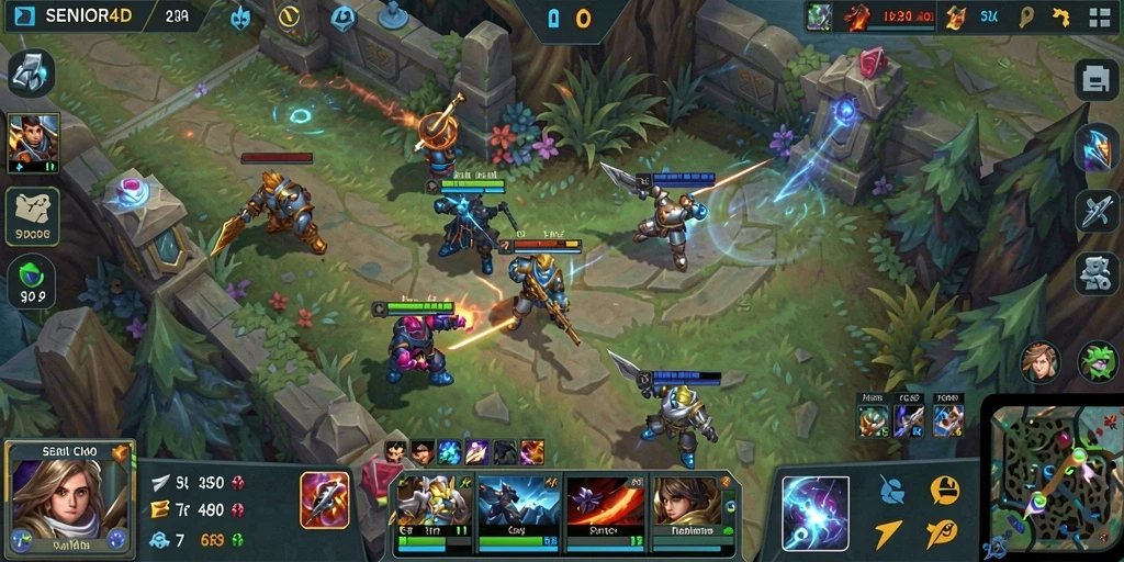 Tampilan aksi seru dalam gameplay SENIOR4D di arena MOBA.