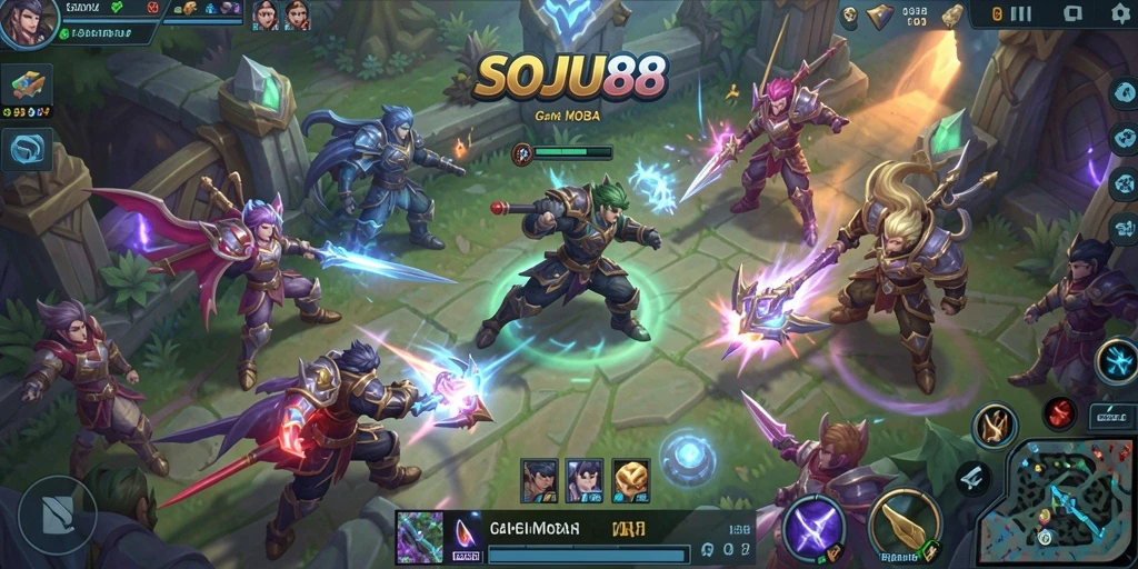 Gameplay SOJU88 dengan karakter yang berbeda dan pertempuran tim.