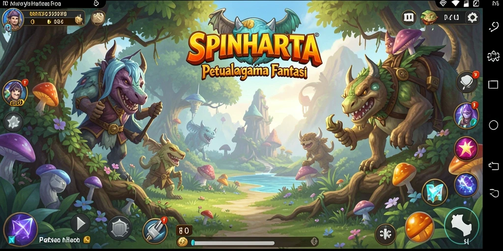 Tampilan seru gameplay SPINHARTA di dunia fantasi.