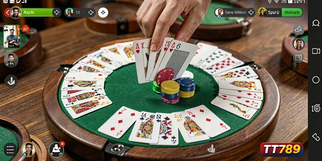 Screenshot permainan TT789 menampilkan suasana game Gaple yang seru.