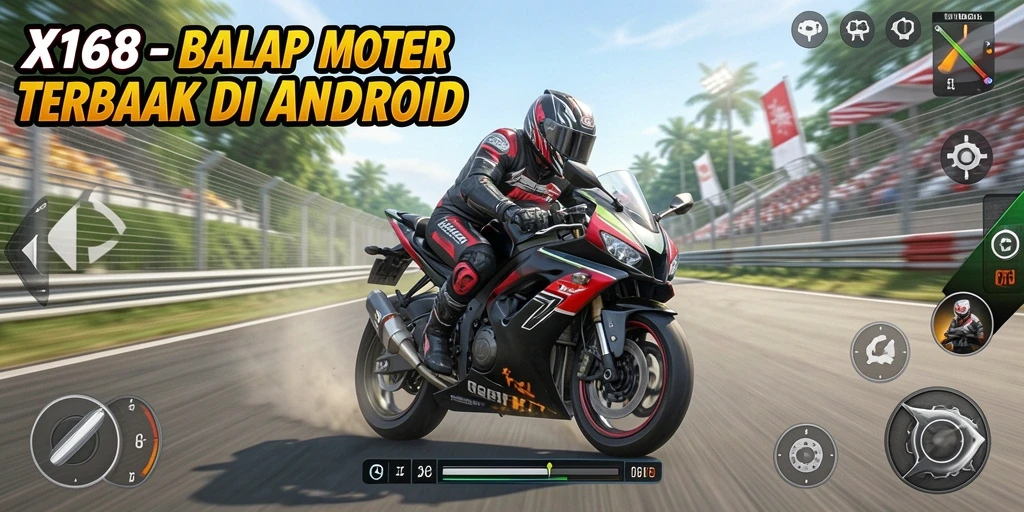 Gameplay mendebarkan balap motor X168 yang penuh aksi.